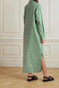 Verical Stripes Shirt Dress - Green - Navvi.in