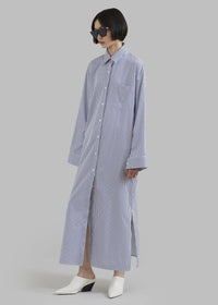 Vertical Stripes Shirt Dress - Oversize - Navvi.in