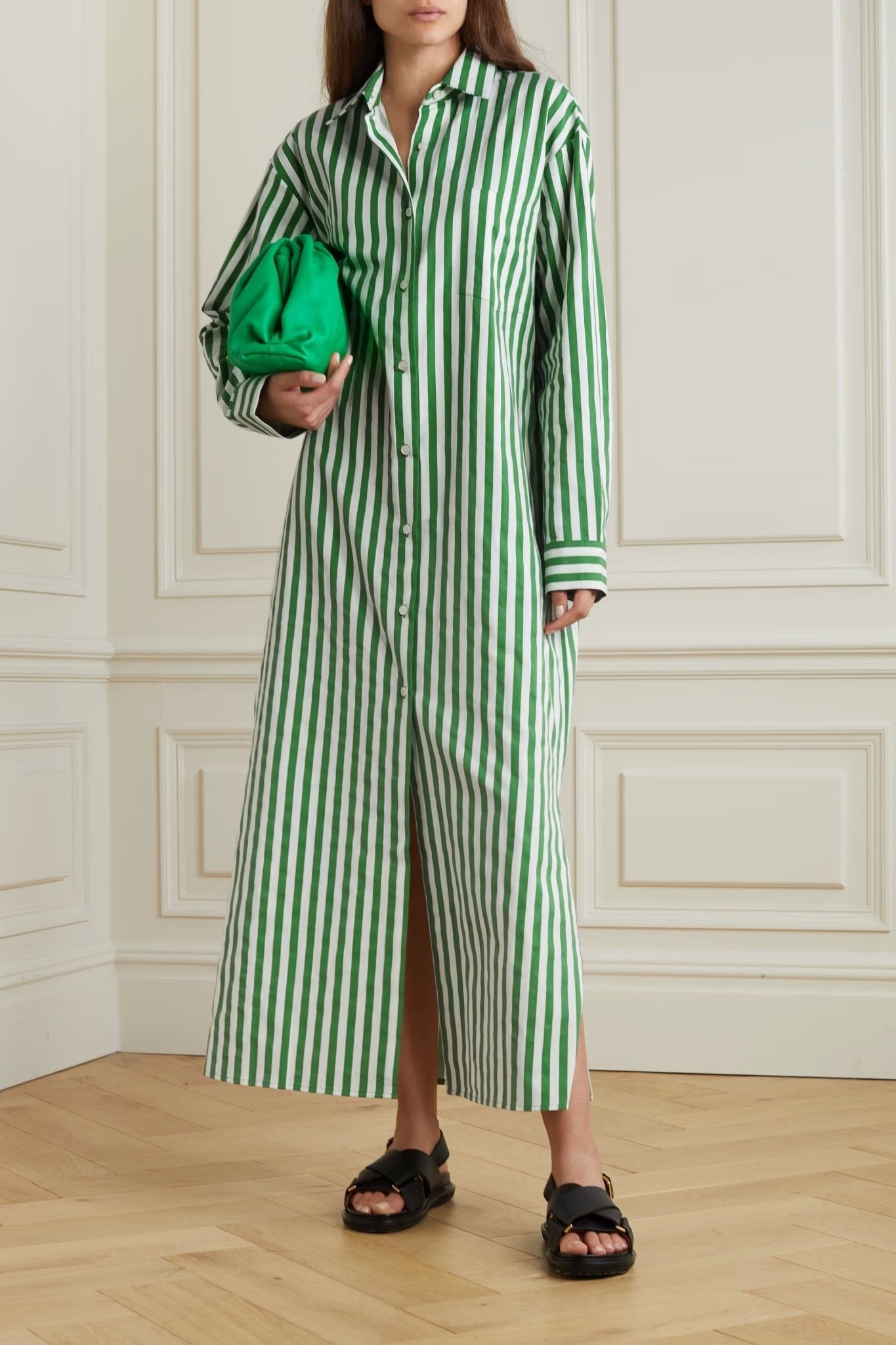 Vertical Stripes Shirt Dress - Oversize - Navvi.in