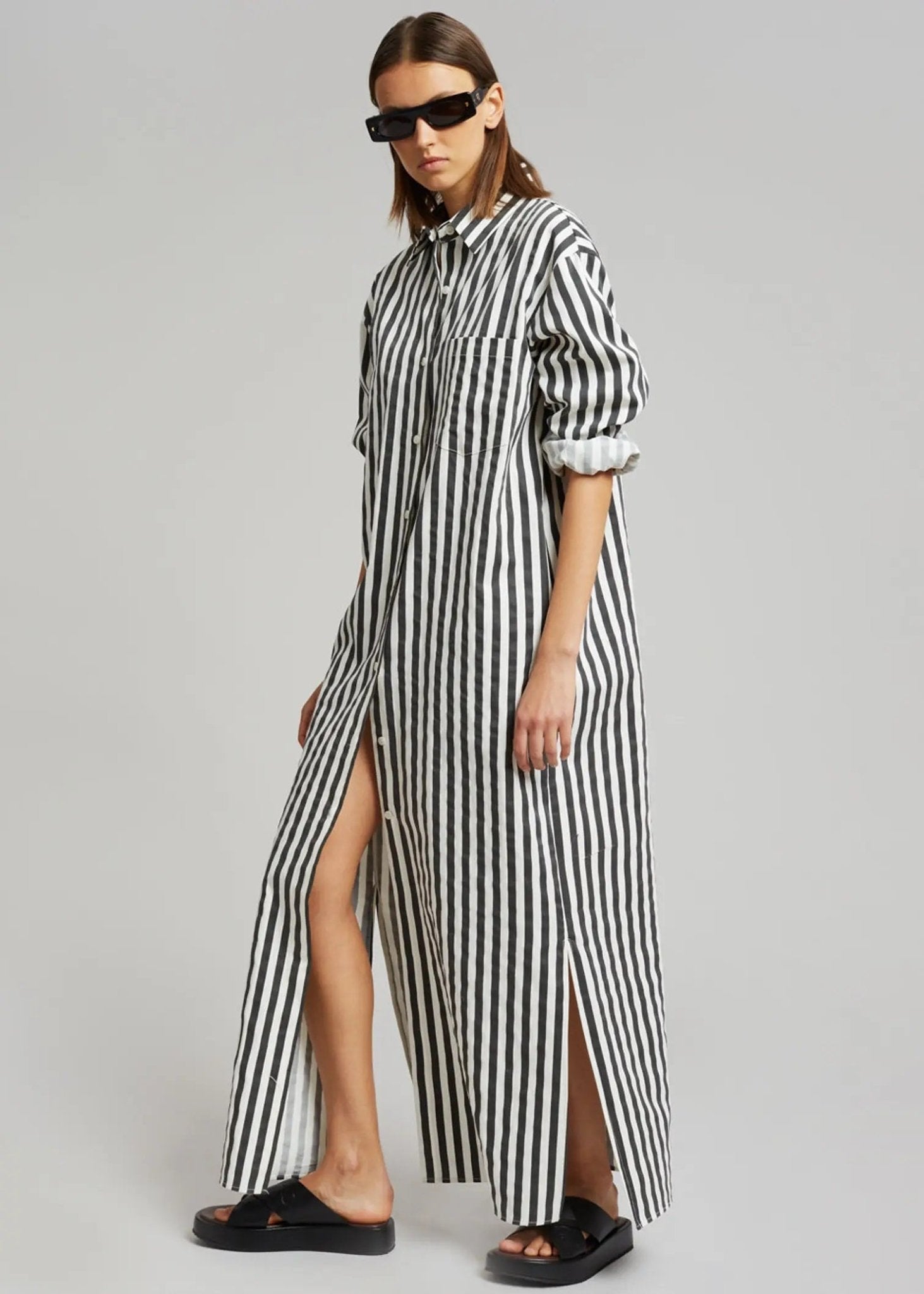 Vertical Stripes Shirt Dress - Oversize - Navvi.in
