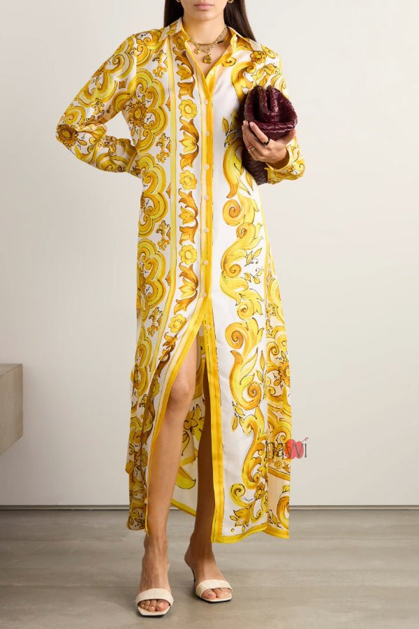 Yellow and White Lounge Dress - Navvi.in