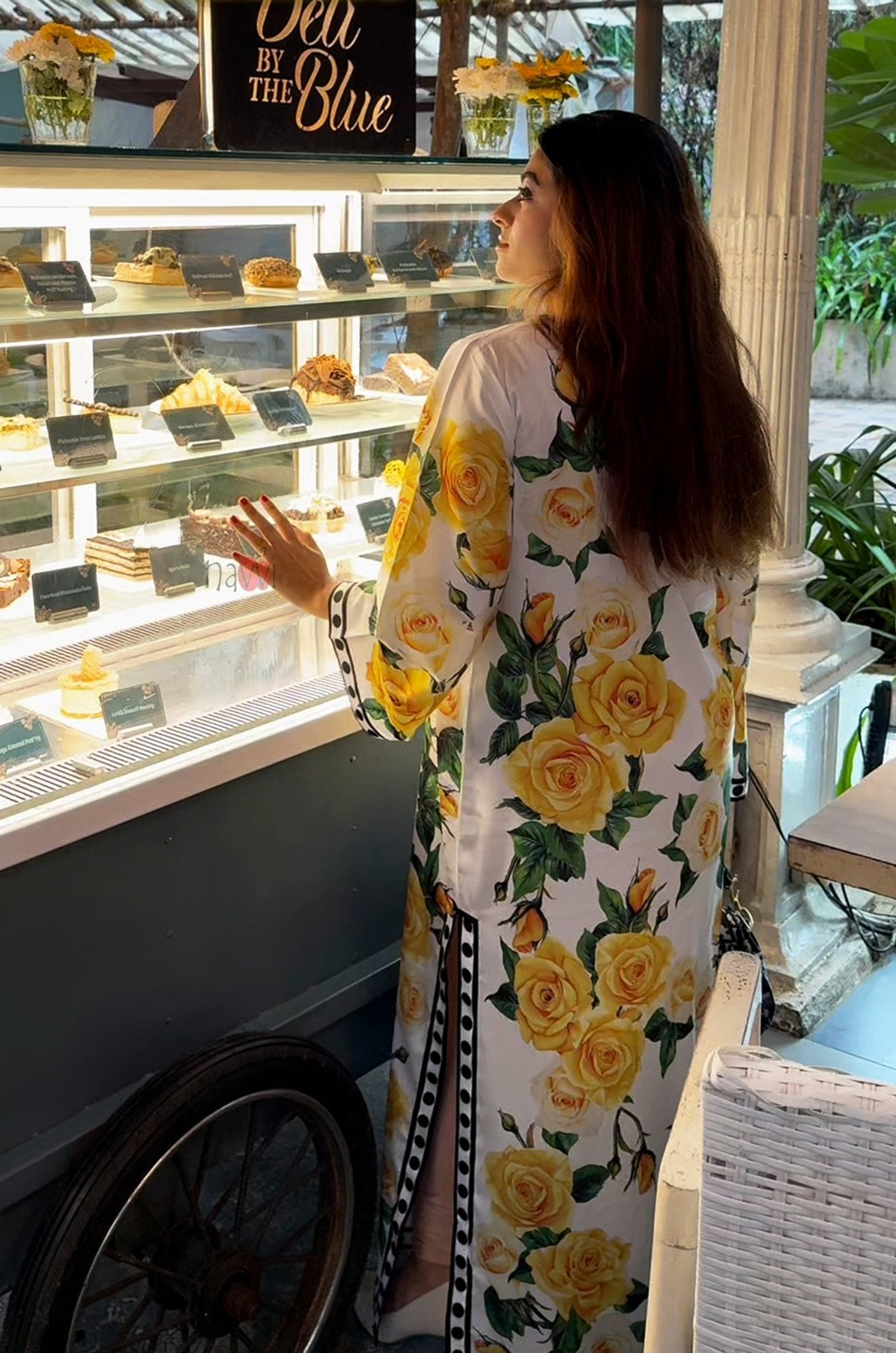 Yellow Rose Printed Kaftan - Navvi.in