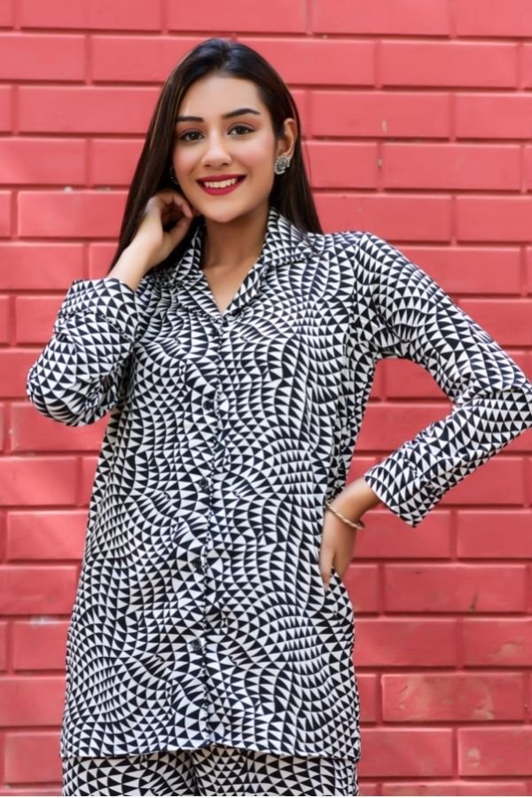 Asymmetric Night Suit Set - Navvi.in
