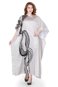 Beige Wavy Kaftan Dress - Navvi.in