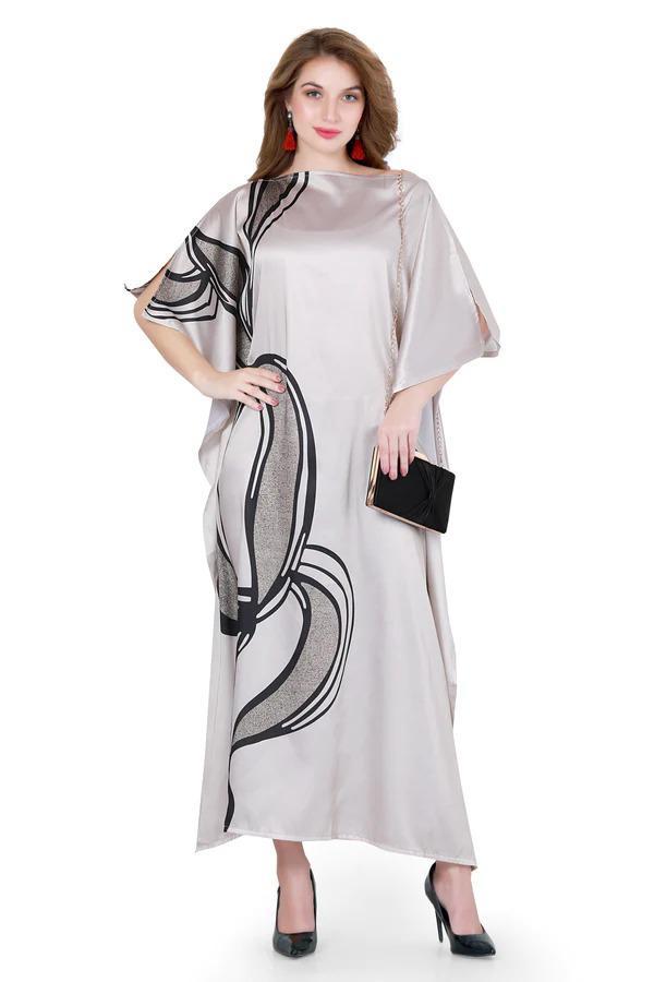 Beige Wavy Kaftan Dress - Navvi.in