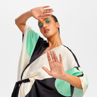 Belted Satin Silk Kaftan Dress - Navvi.in