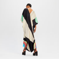 Belted Satin Silk Kaftan Dress - Navvi.in