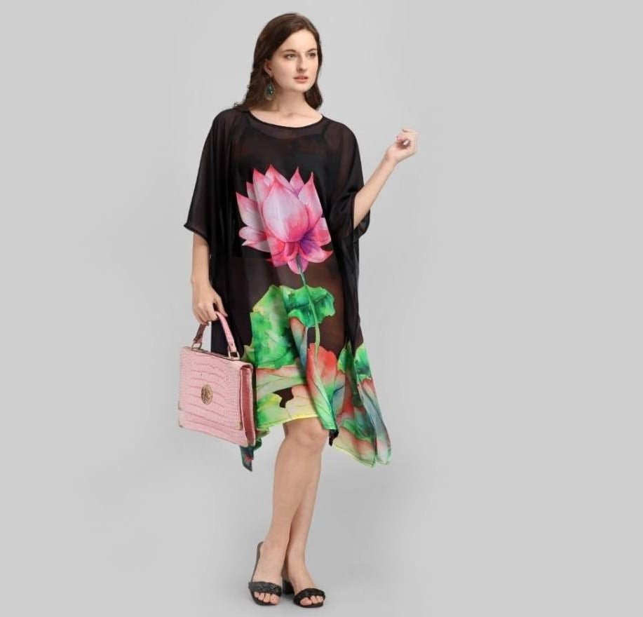 Black Short Kaftan Dress - Navvi.in