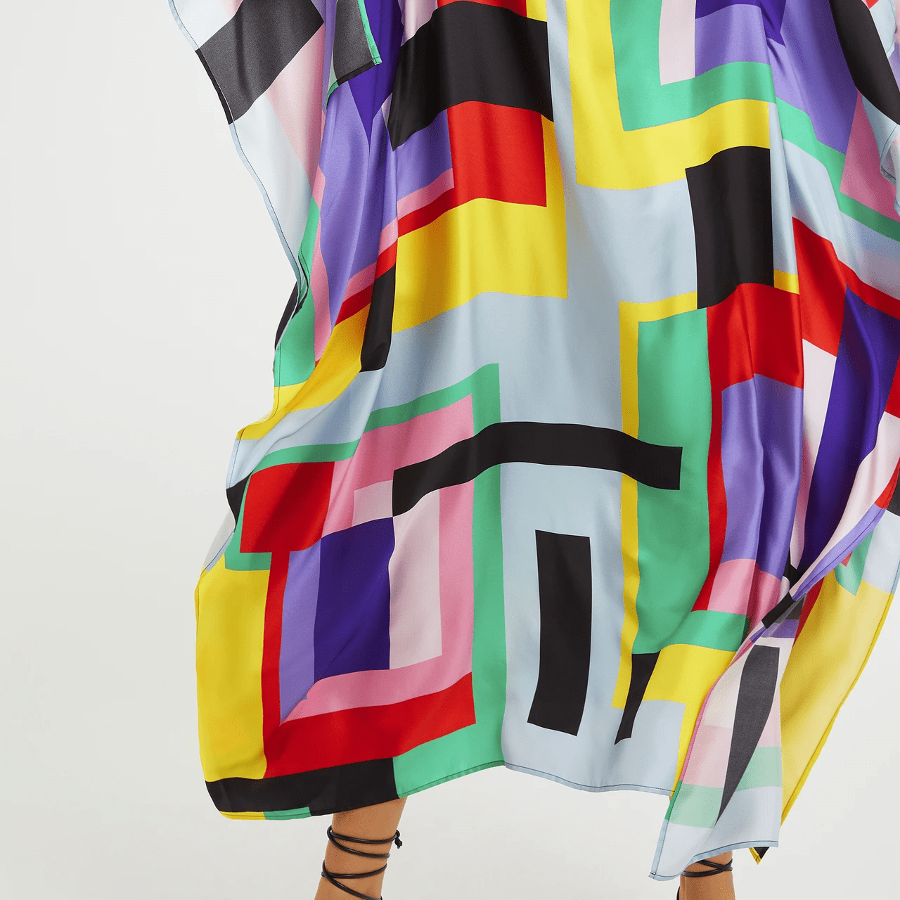 Colourblock Satin Silk Kaftan Dress - Navvi.in