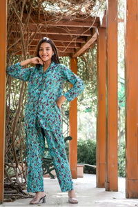 Green Abstract Full Sleeves Set - Navvi.in