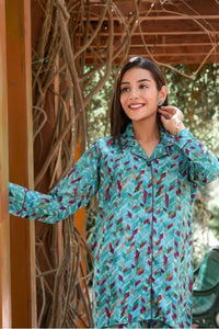 Green Abstract Full Sleeves Set - Navvi.in