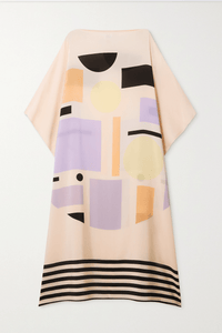 Marshmellow Silk Kaftan Dress - Navvi.in