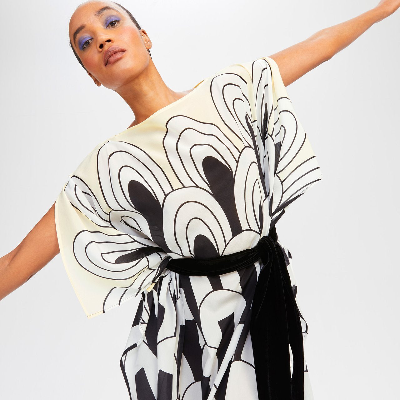 Mushroom Silk Crepe Kaftan Dress - Navvi.in