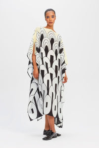 Mushroom Silk Crepe Kaftan Dress - Navvi.in