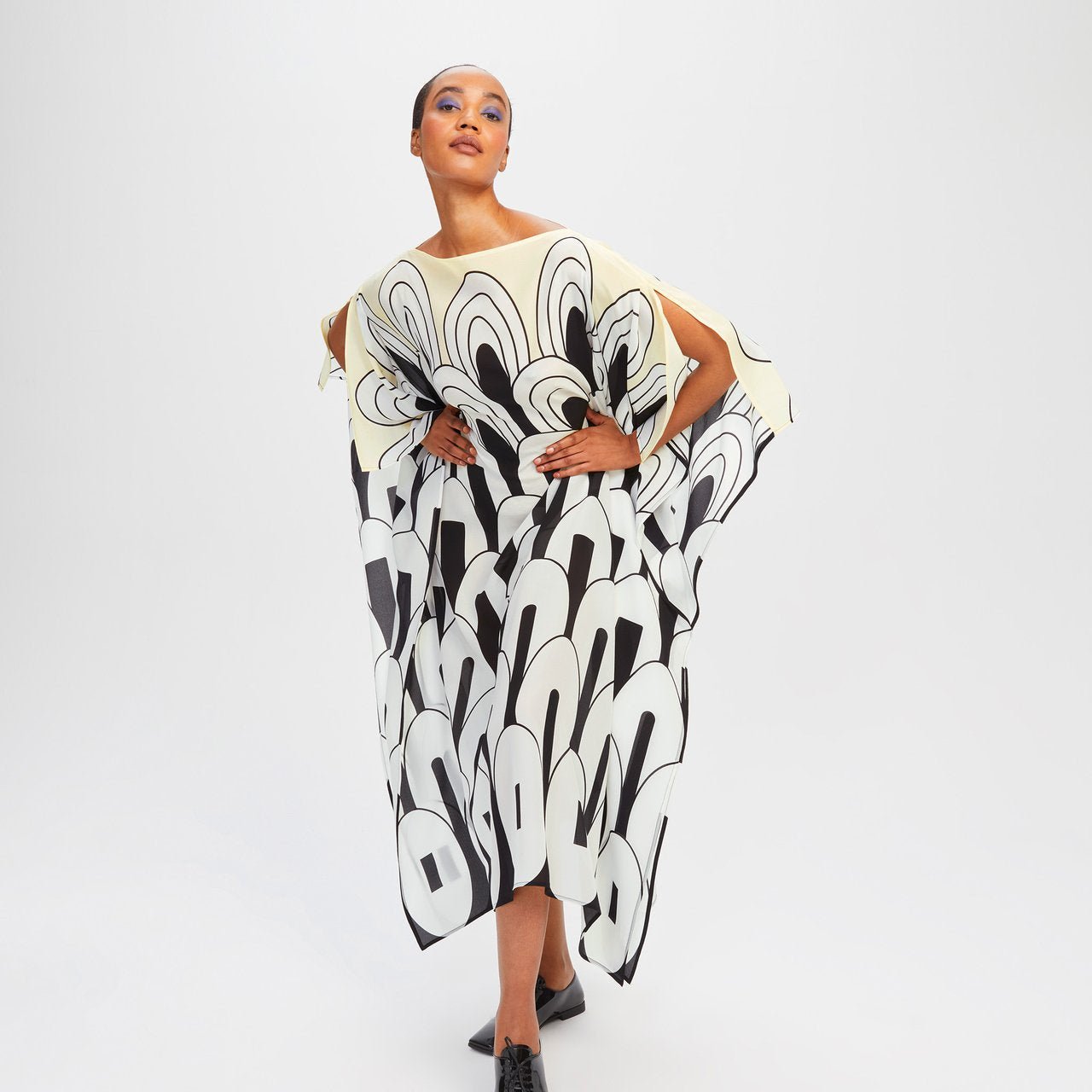 Mushroom Silk Crepe Kaftan Dress - Navvi.in
