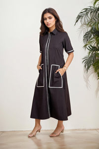 Contrast Piped Shirt Dress