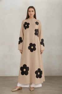 Beige Floral Printed Long Kurta