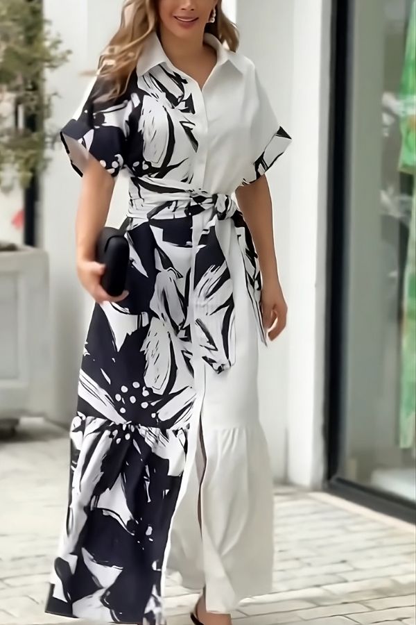 Black & White Rayon Long Dress