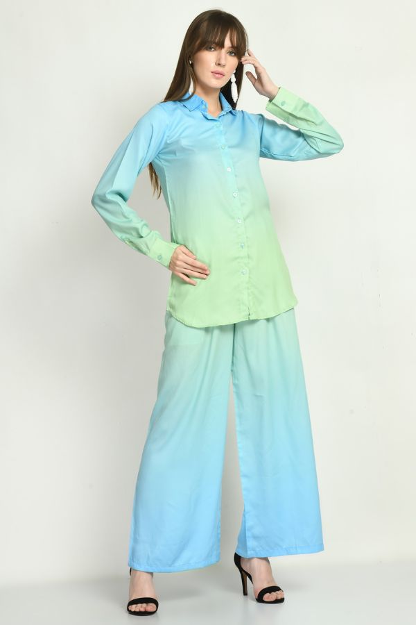 The Alia Set- Shaded Satin Co-ord Set (Green & Blue)