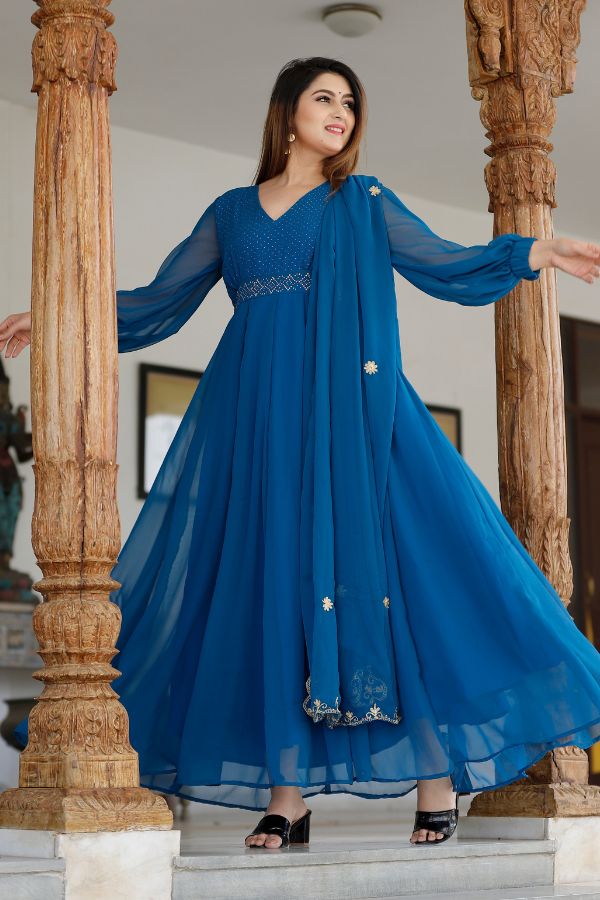 Shop Light Blue Art Silk Embroidered Anarkali Suit Party Wear Online at  Best Price | Cbazaar