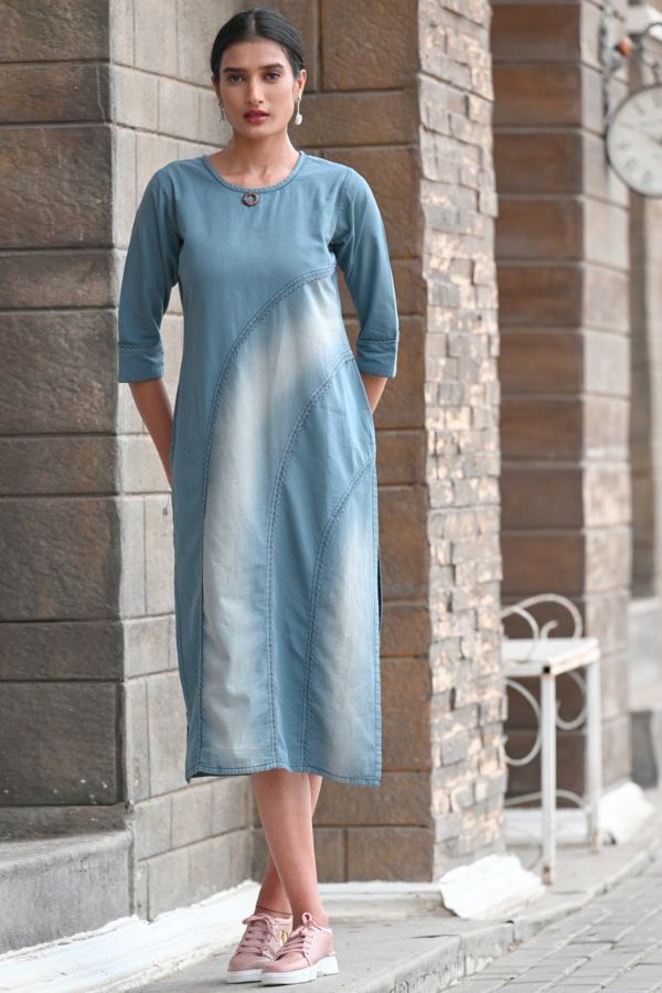 Shaded Denim Blue Straight Kurti