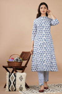 Hand Block Printed Off White Kurta Set