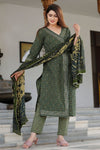 Dark Green Floral Printed Angrakha Kurta Set