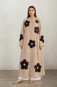 Beige Floral Printed Long Kurta