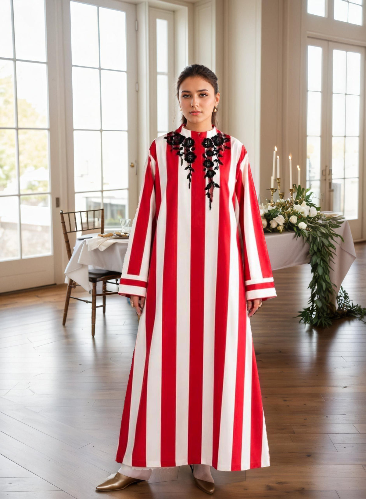 Red & White Striped Long Kurta