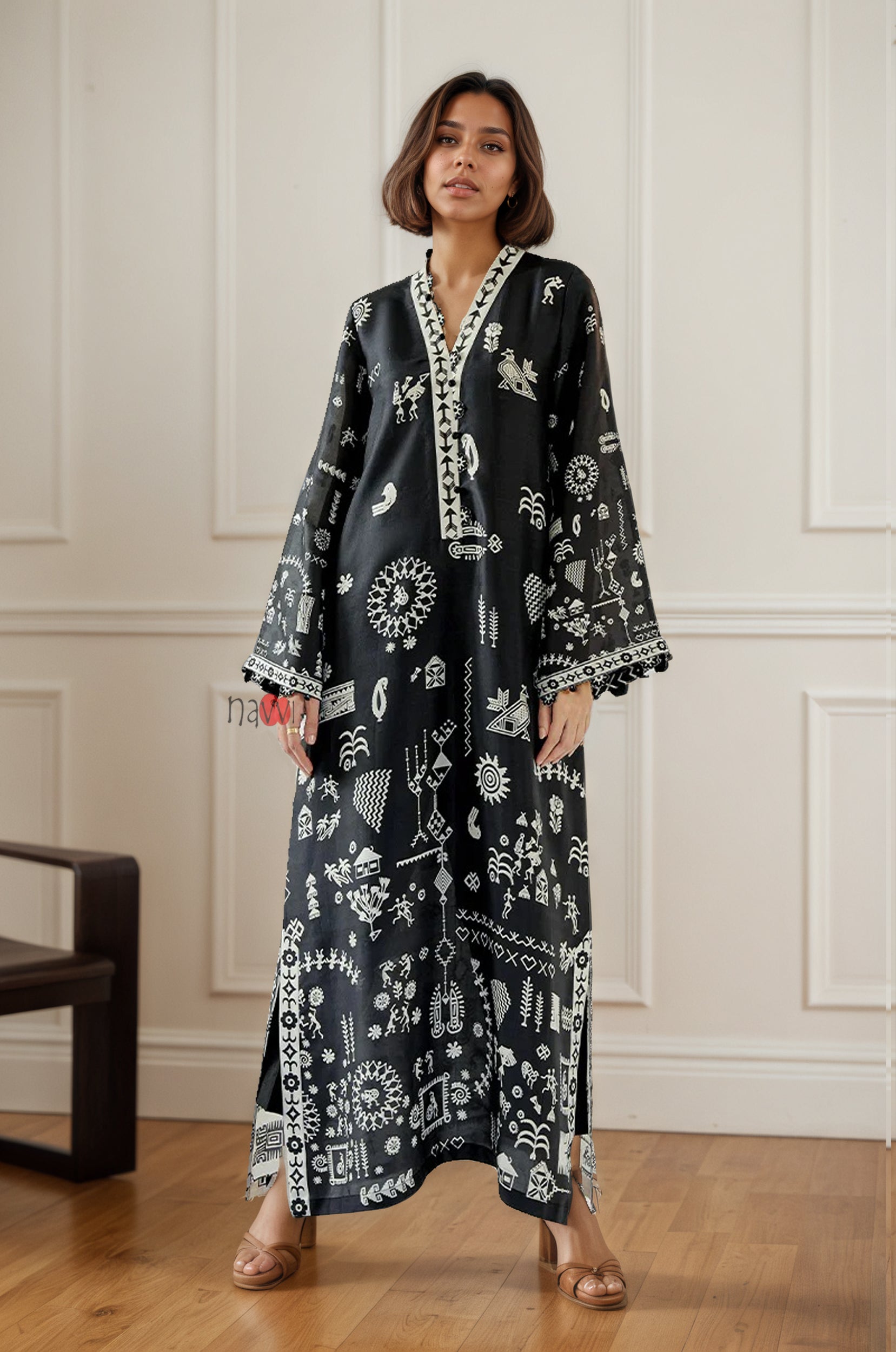 Tribal Noir Boho Kaftan Dress