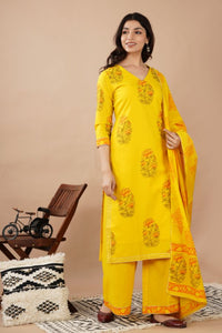 Yellow Printed Kurta Set