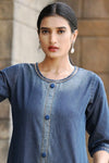 Denim Kurti with Color block Frill