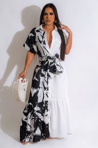 Black & White Rayon Long Dress