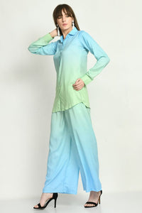 The Alia Set- Shaded Satin Co-ord Set (Green & Blue)