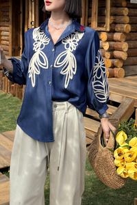 Blue Botanica – Statement Embroidered Shirt