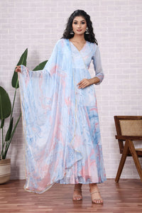 Sky & Pink Chiffon Marble Dye Dress