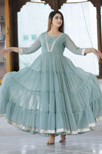 Sea Green Hand Block Printed Anarkali Set