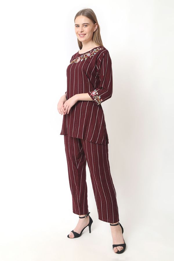 Maroon Hand Embroidery Co-ord Set