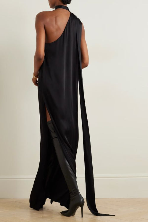 Black One Shoulder Silk Dress