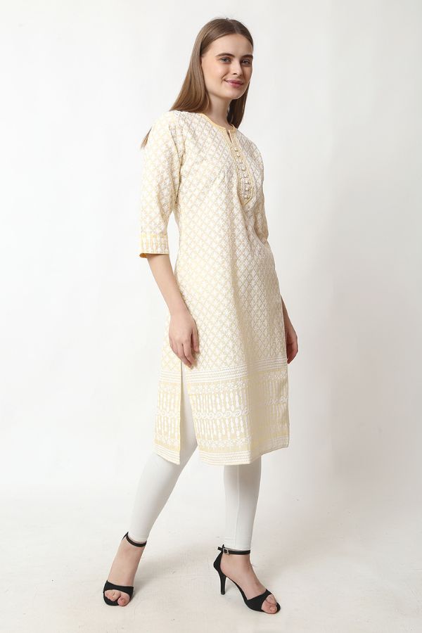 Yellow Chikankari Embroidery Kurta