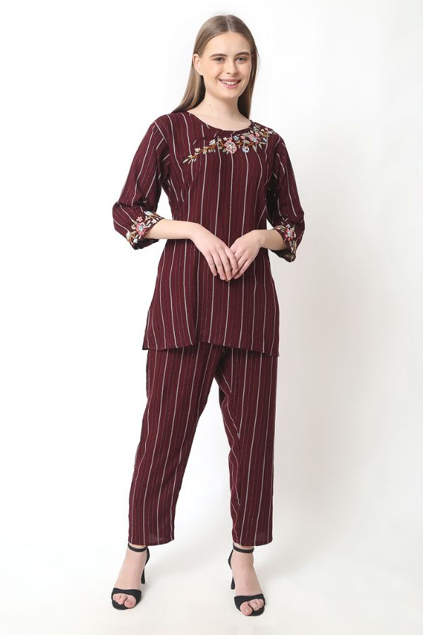 Maroon Hand Embroidery Co-ord Set