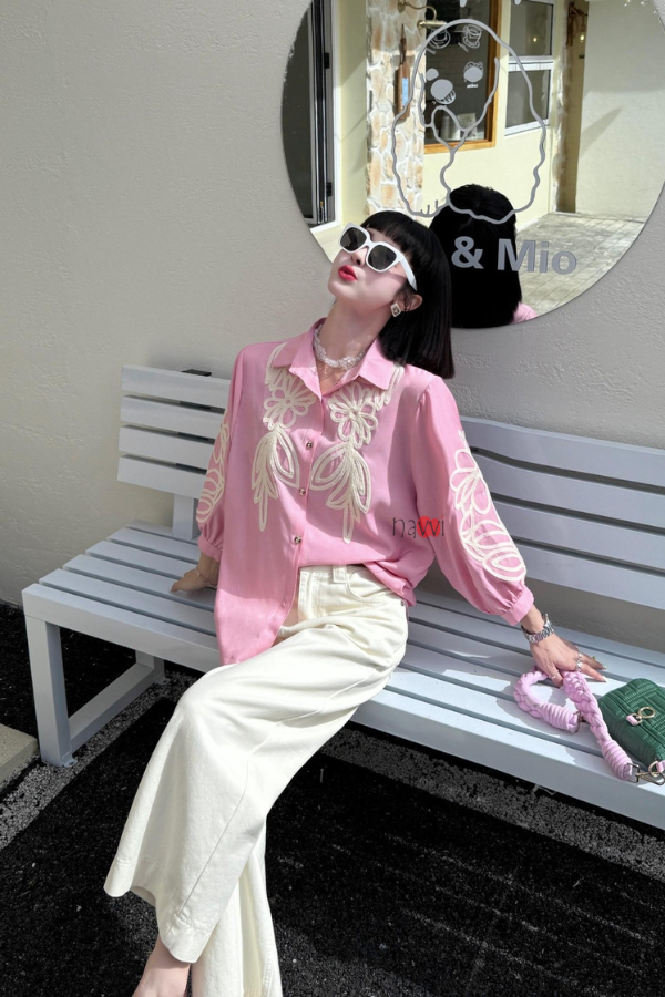 Pink Aura – Chic Embroidered Shirt