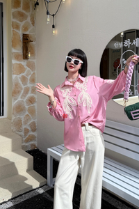 Pink Aura – Chic Embroidered Shirt