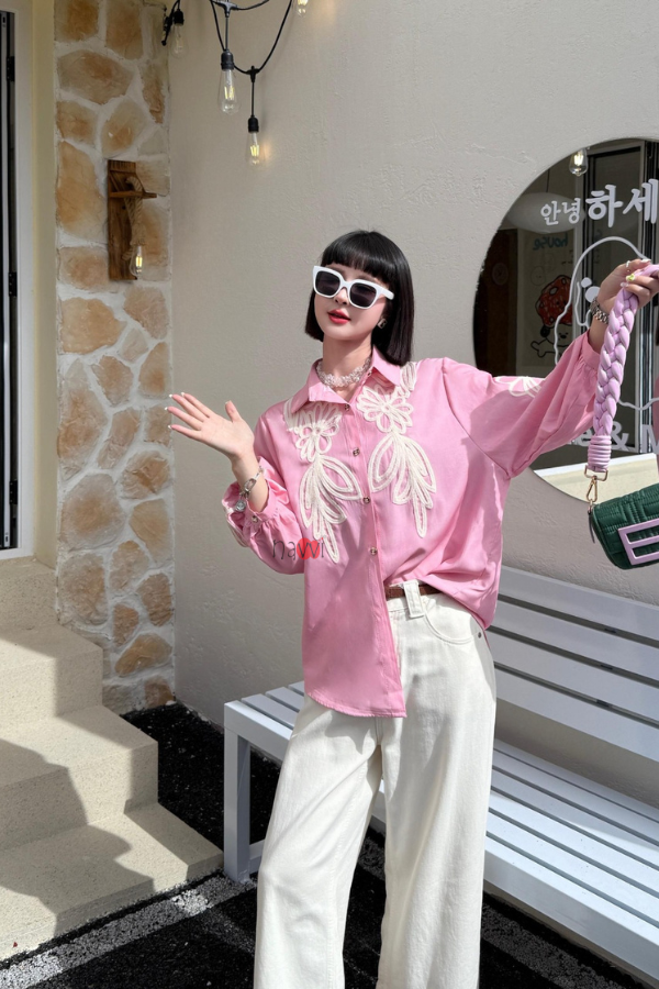 Pink Aura – Chic Embroidered Shirt
