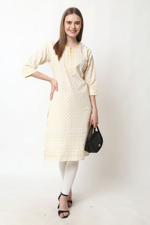 Yellow Chikankari Embroidery Kurta