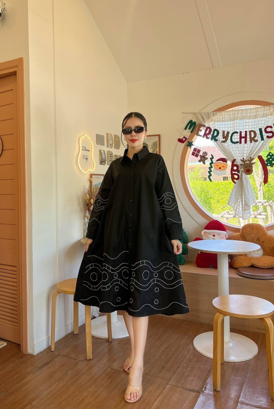 Bold Chic Embroidered Swing Shirt Dress