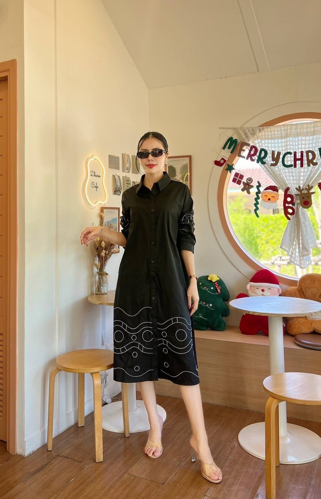 Bold Chic Embroidered Swing Shirt Dress