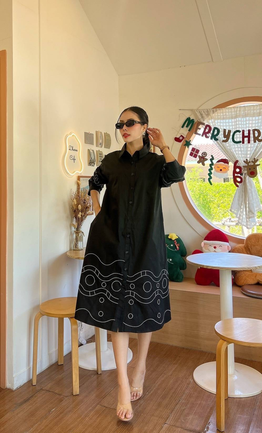 Bold Chic Embroidered Swing Shirt Dress