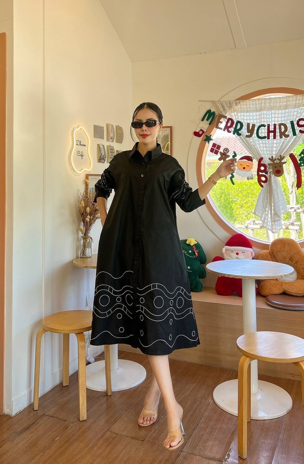 Bold Chic Embroidered Swing Shirt Dress