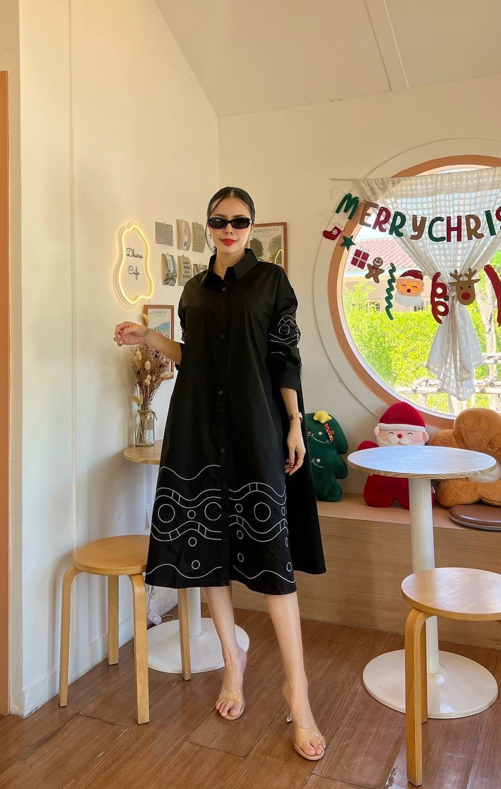 Bold Chic Embroidered Swing Shirt Dress